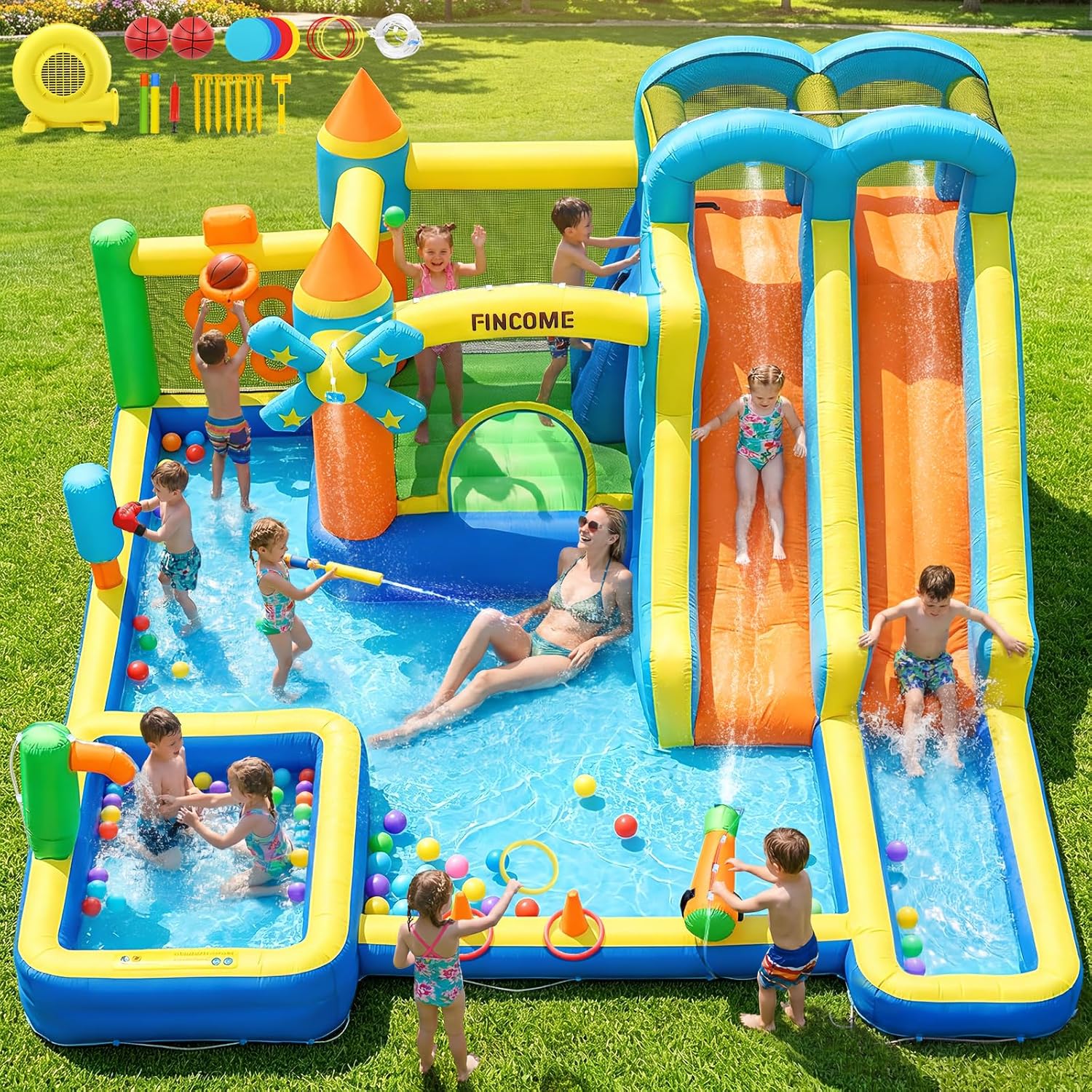 Kids Outdoor Climbing - 10-in-1 Inflatable Bouncy Castle with Dual
