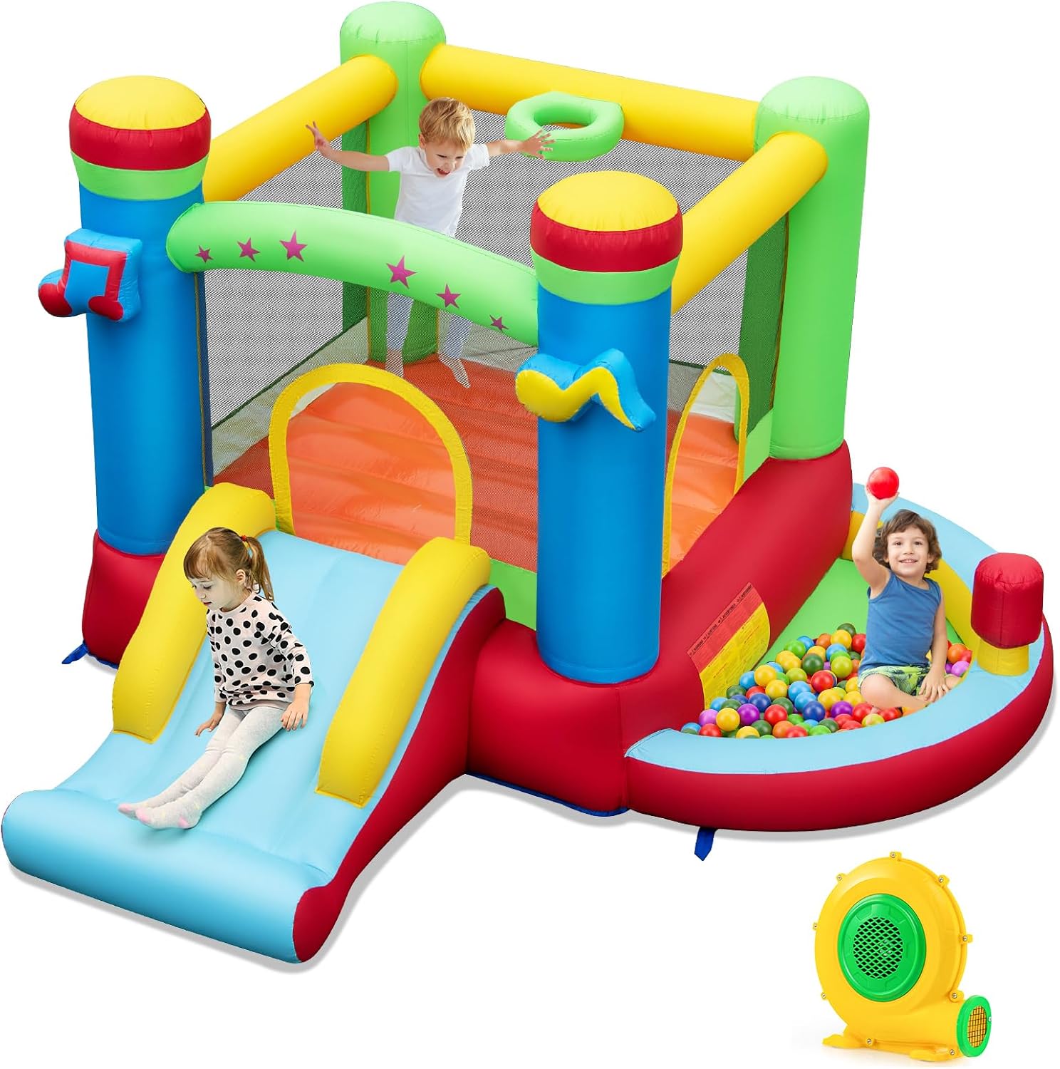 Kids Outdoor Basketball Hoop - Inflatable Bounce House with Ball Pit,