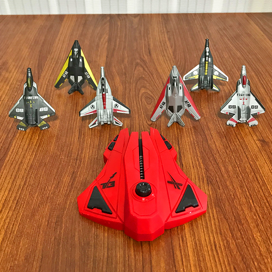 Kids Outdoor Play - 6pcs Fighter Plane Red Launcher Toy,