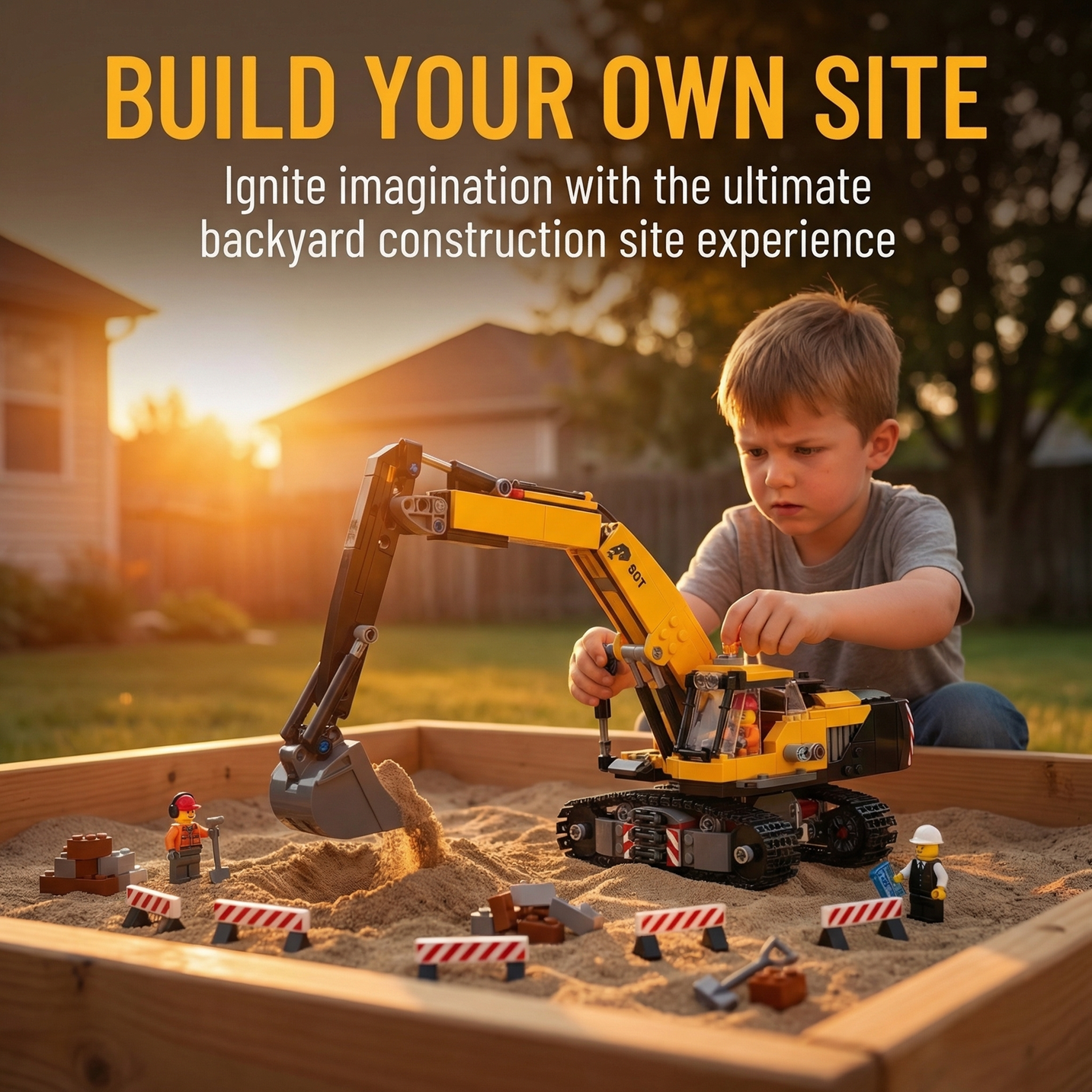 Kids Outdoor Excavator - City Yellow Construction Excavator Building Blocks