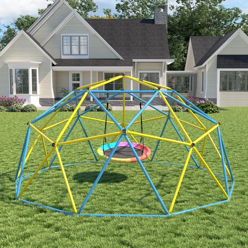 Kids Outdoor Dome Climber - Rainbow Saucer Swing 10ft Dome Climber