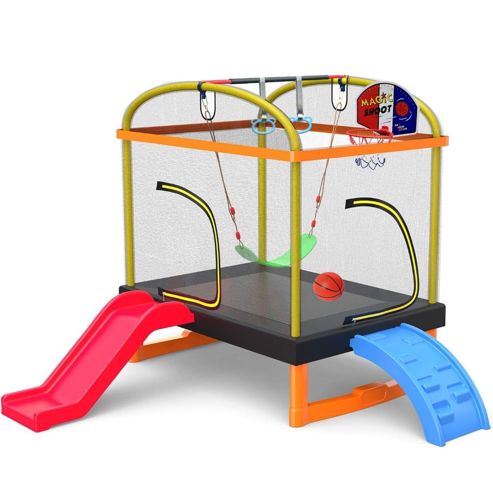 Kids Outdoor Climbing - 6.5Ft 7-in-1 Rectangle Trampoline for Kids,