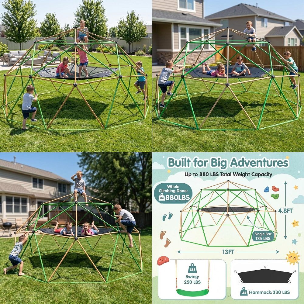 13FT Climbing Dome with Hammoc - Kids Outdoor Dome Climber recension och pris