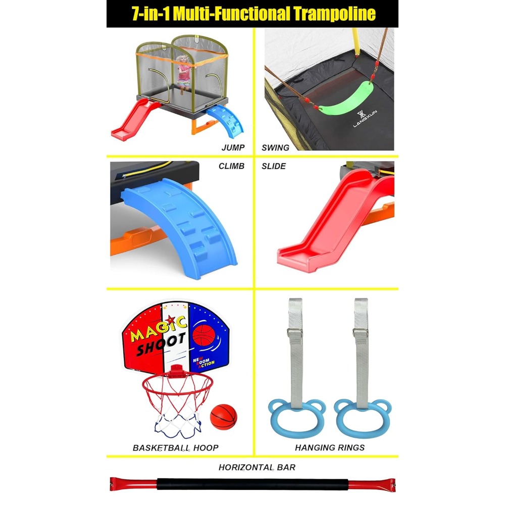 6.5Ft 7-in-1 Rectangle Trampol - Kids Outdoor Climbing recension och pris